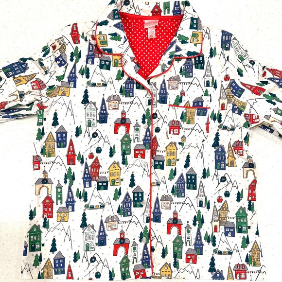 NWT Snow Skiing Village Flannel Pajama Set ❄️ Lounge Pants w/ Pockets & LS Shirt - Picture 10 of 16